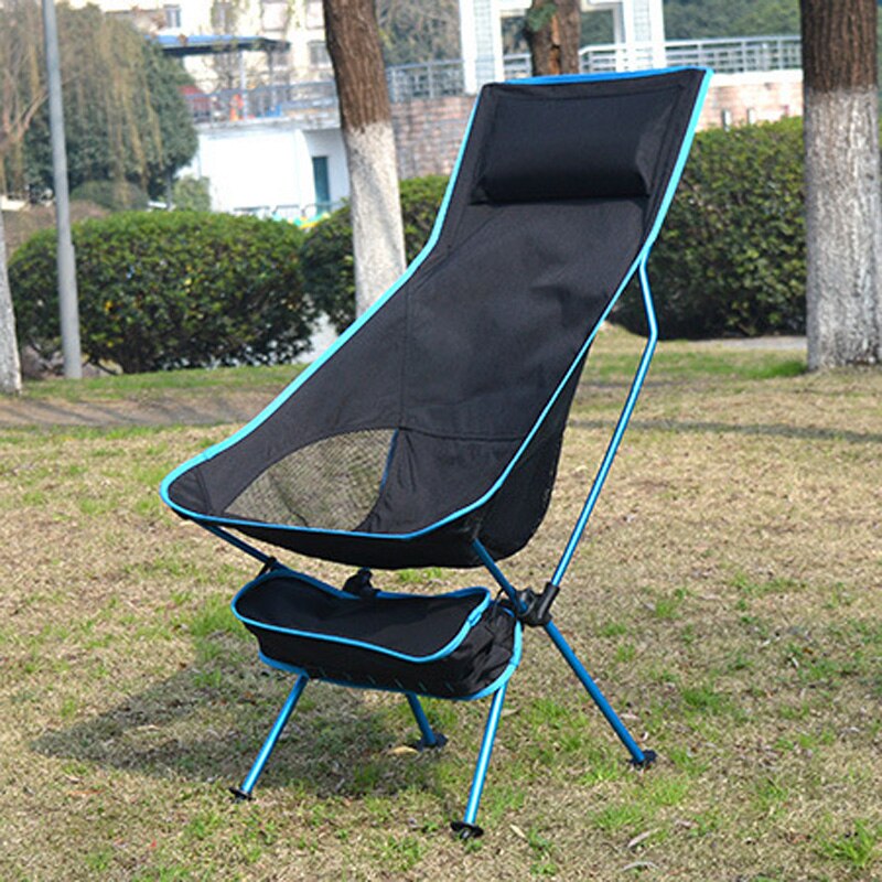 Foldbar campingstol fiskeri bbq vandreture ultra let stol udendørs værktøj stærk høj belastning 150kg strand picnic foldestol  od013: Himmelblå