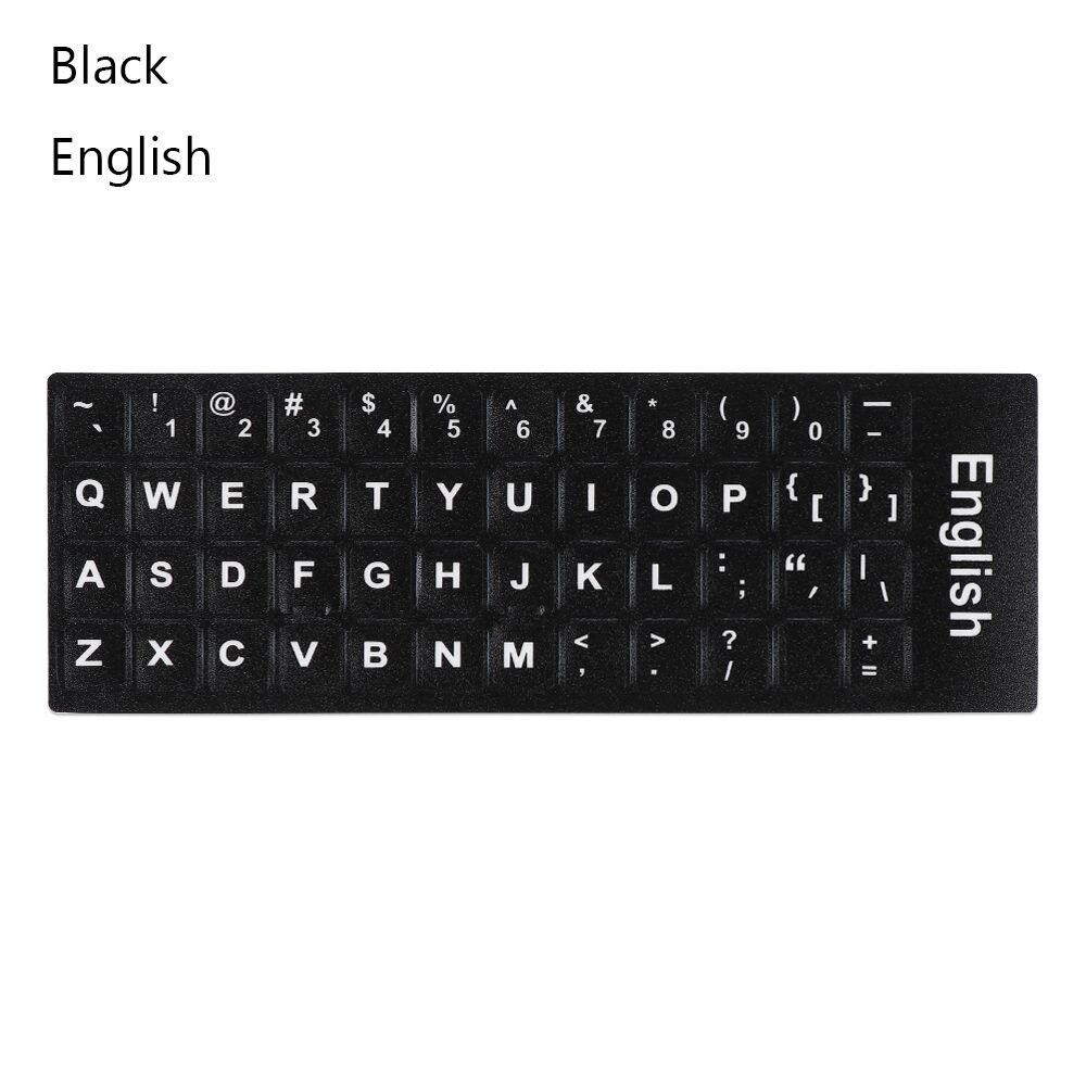 Spanish English Russian Deutsch Arabic Italian Japanese Keyboard Stickers Letter Alphabet Layout Sticker For Laptop Desktop PC: Black-English