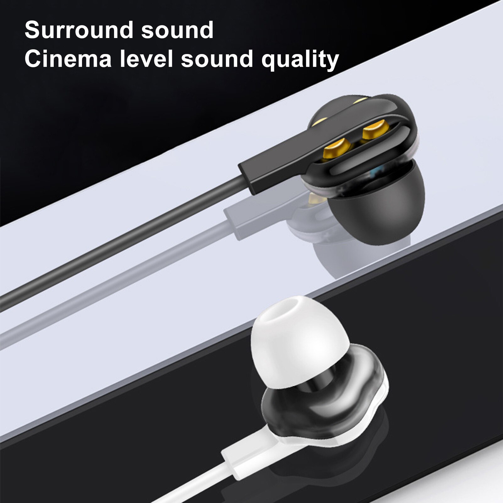 R7 3.5Mm Dual Speaker Dynamische Wired Zware Bas Sport In-Ear Oortelefoon Met Microfoon