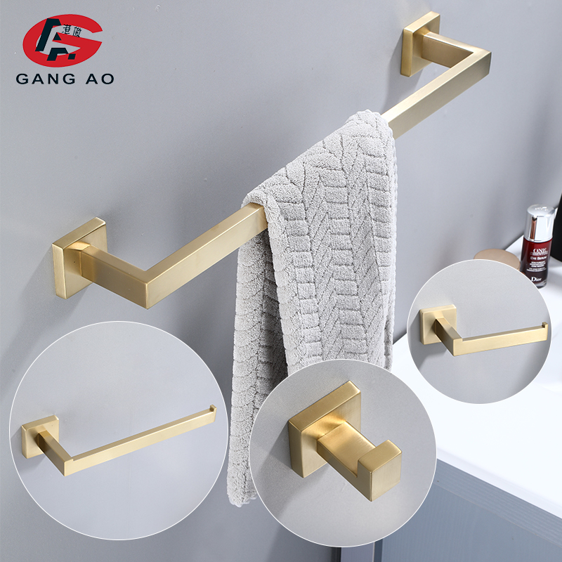 Ensemble d'accessoires de salle de bains en or brossé, porte-brosse de toilette, porte-papier hygiénique mural en acier inoxydable 304, matériel de salle de bains