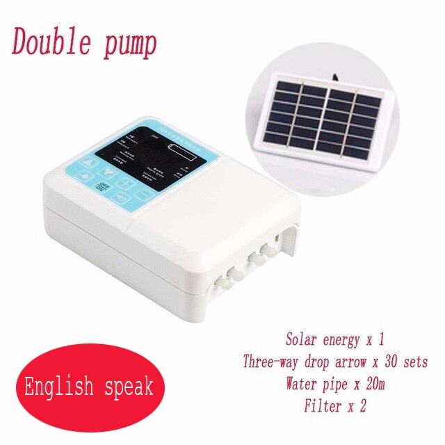 Garden Drip Irrigation Watering System 1/2 Pump Controller Timer System Solar Intelligent Automatic Watering Device for Plants: Double pump 20M tube
