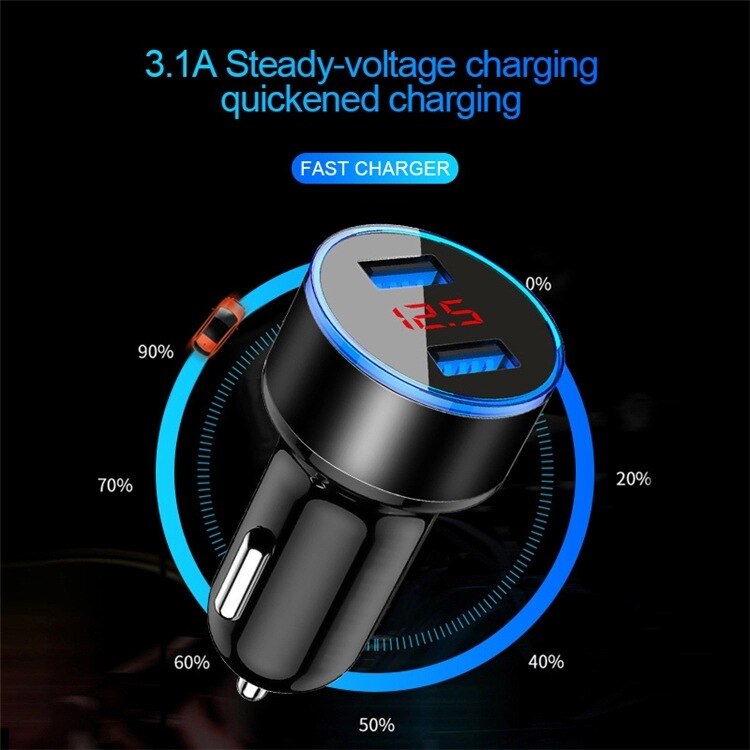 Car Charger 3.1A Fast Charging Dual USB Charge Bank For Xiaomi Mi 11 Note 10 Lite 8 9 SE A2 A3 Samsung LED Display Phone Charger