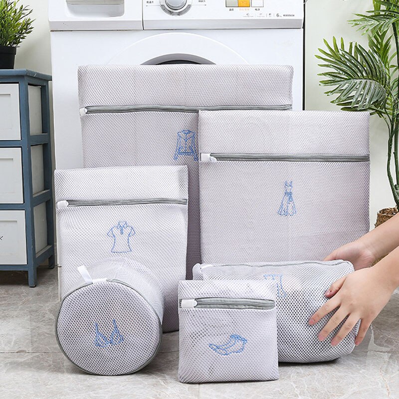 6pcs/Set Bathroom Embroidered Laundry Bag Household Washing Machine Storage Mesh Bag Thick Korean Wash Bag Laundry Tools