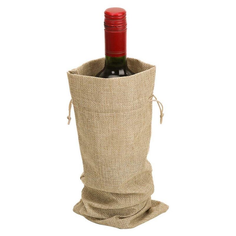 Nyeste 10 stk jute vinposer , 14 x 6 1/4 inches hessiske vinflaskeposer med snor