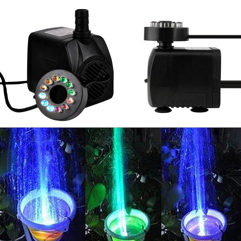 16w aquarium dompelpompen met eu-stekker, mini stille circulatiefonteinpomp, 12 lampen,  +3 lampen, kleurrijk ledlicht