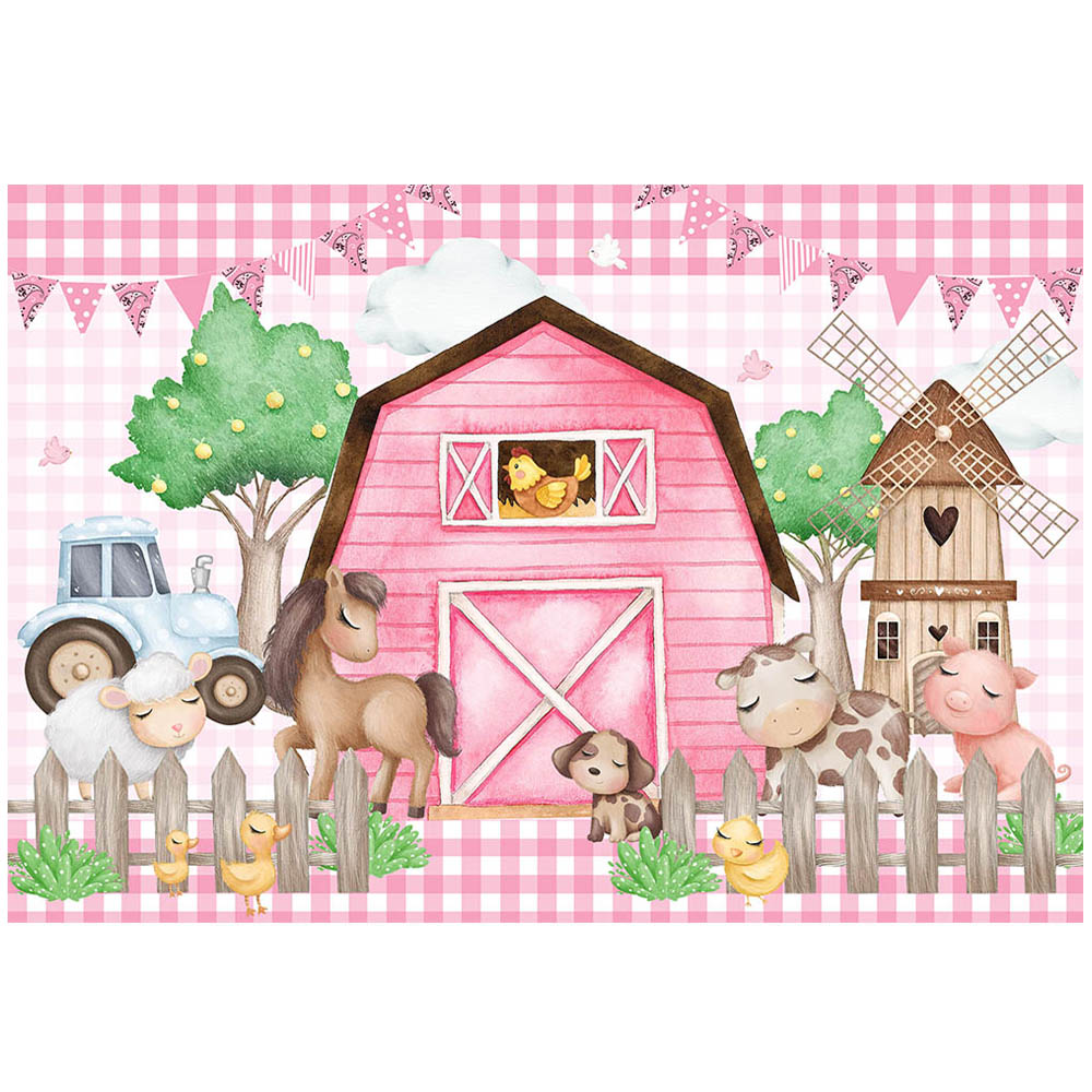 Mocsicka Pink Barn Farm sfondo per ragazza festa di compleanno Decor bambini carta da parati animali bambino sfondo tavolo Banner Studio puntelli