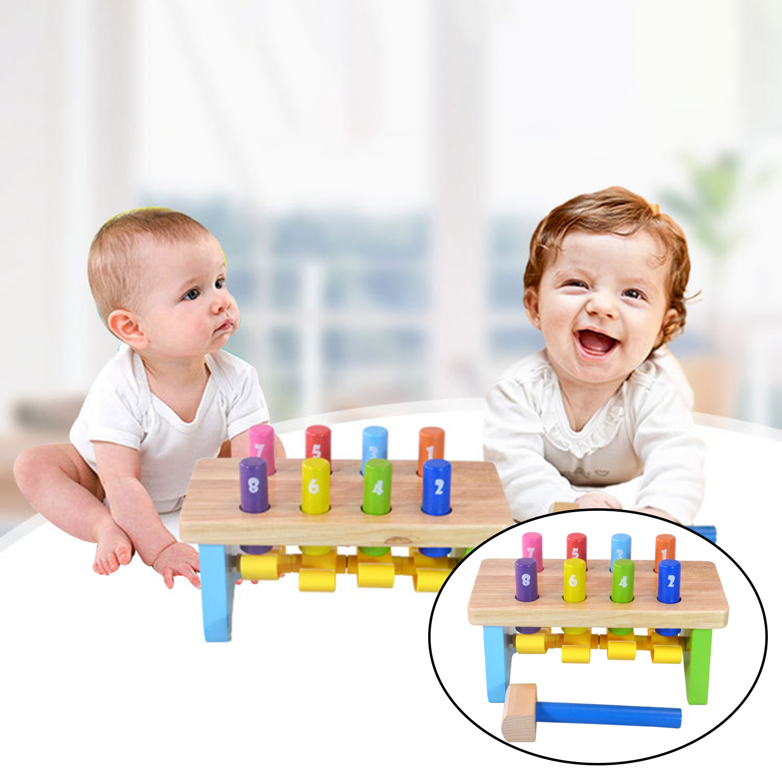 Wooden Hammer Bench - Pound a Peg with Wooden Hammer - great Hammering Baby Toy for Babies, 12months, 1, 2,3 Year Olds