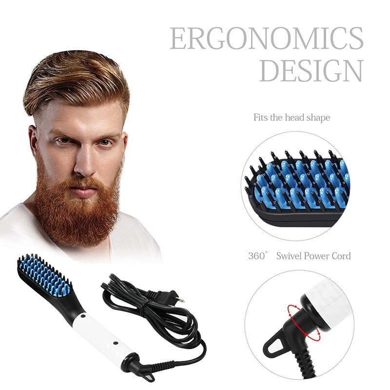 Peine de alisado de pelo eléctrico para hombre, cepillo alisador de barba, rizador de cerámica, peinador rápido