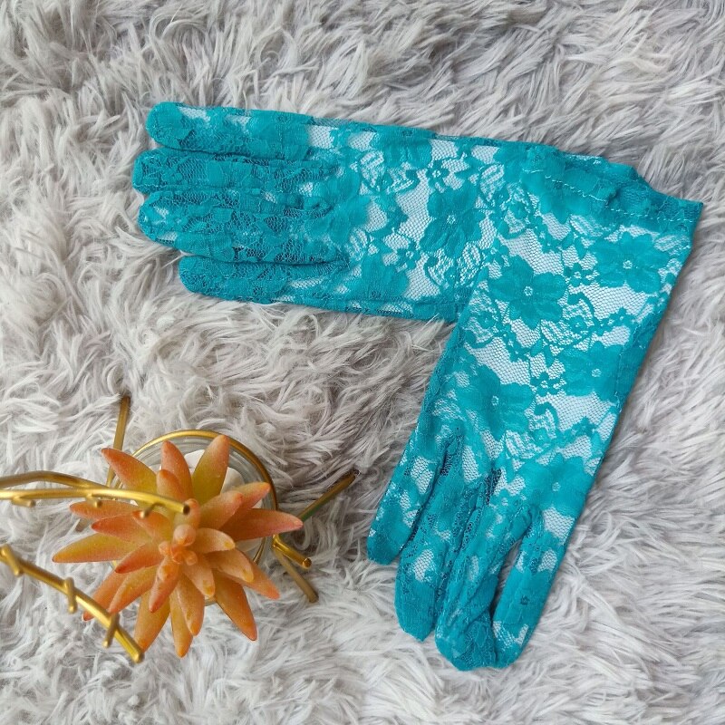 blaugrün Grün Sommer Elegante Damen Blumen- Spitze Handschuhe Blau Gelb Handgelenk Länge Kurze Volle Finger Mädchen Braun Rosa Handschuhe: blaugrün Grün