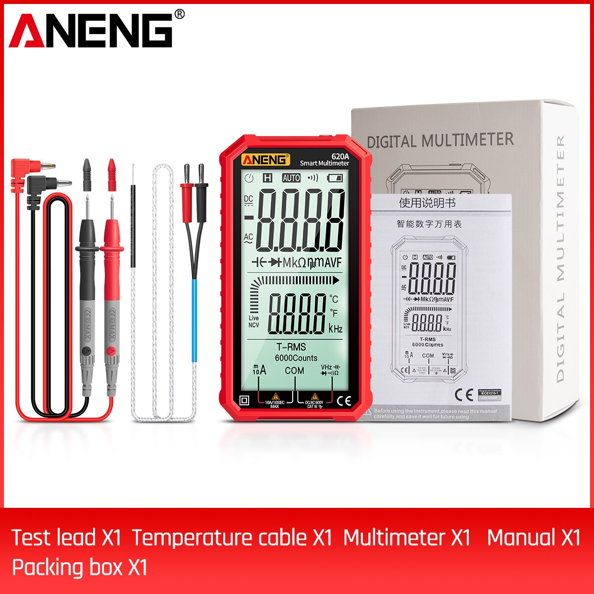Aneng Digitale Multimeter 620A 4.7-Inch Lcd Display Ac/Dc Ultraportable True-Rms Auto-Variërend Multi tester Ncv Test