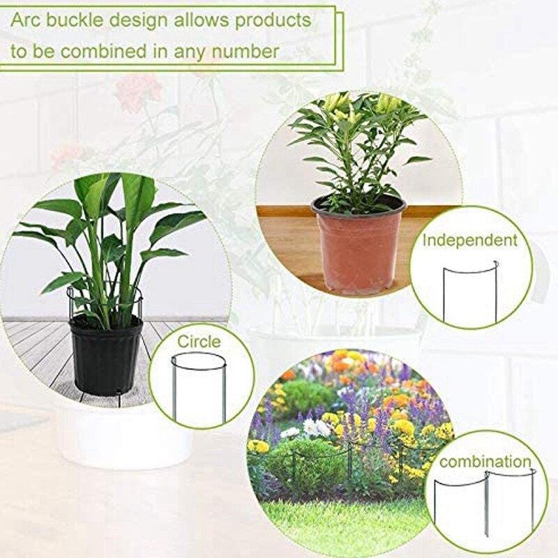 -Plant Support Stake 8-Pack Half Round Metal Garden Plant Supports Green Garden Plant Support Ring Garden Border 21X35cm