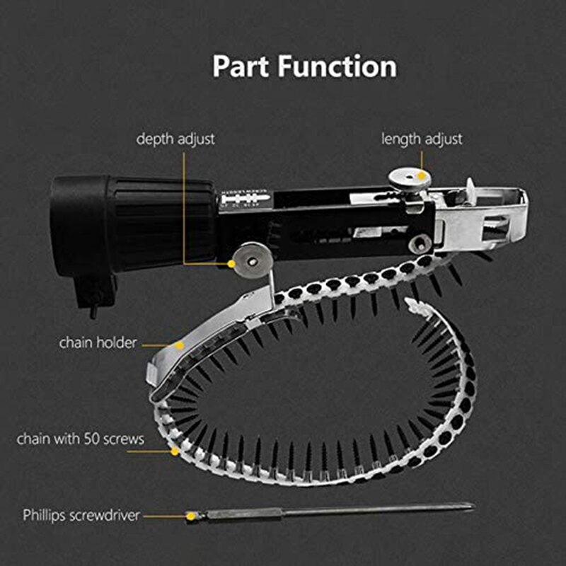 Gipsplaten Schroef, Elektrische Automatische Keten Nagel Machine, Met 50 Stuks Chain Nail, Schroevendraaier Bit