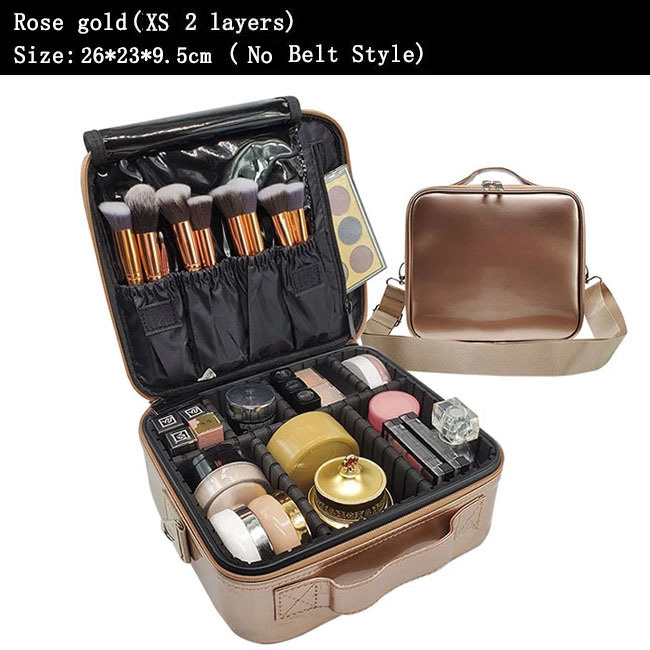 Kobiety PU skóra makijaż torba profesjonalny Manicure artysta torba na kosmetyki kobiece zestawy pełny Organizer na kosmetyki wózek Beauty Box: Rose Gold XS