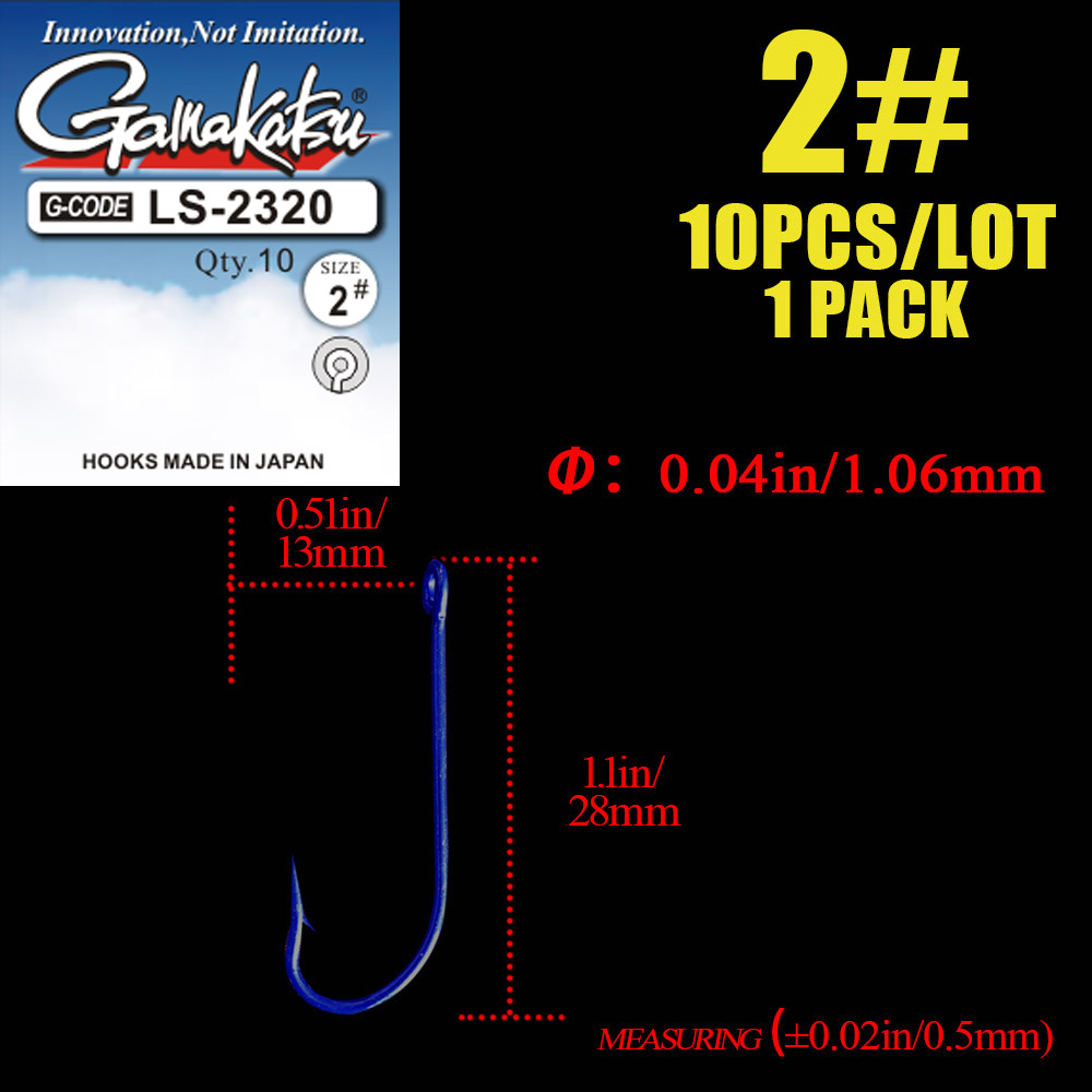 Gamakatsu fiskekroker 10 stk/parti 2#-10#  blå fiskekroker høykarbonstål 2320 sjøkroker med ringede pesca-redskapskroker: 2 / 10 stk -1 stk