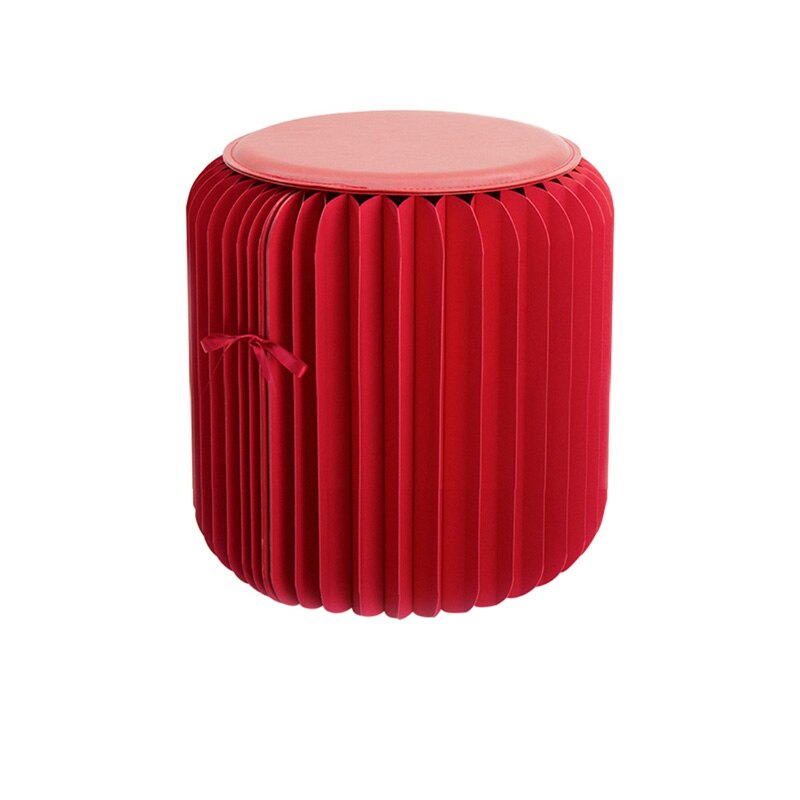 Taburete de papel plegable nórdico para el hogar, silla ultrafina para sala de estar, dormitorio, pasillo, taburete redondo portátil: gules 35cm