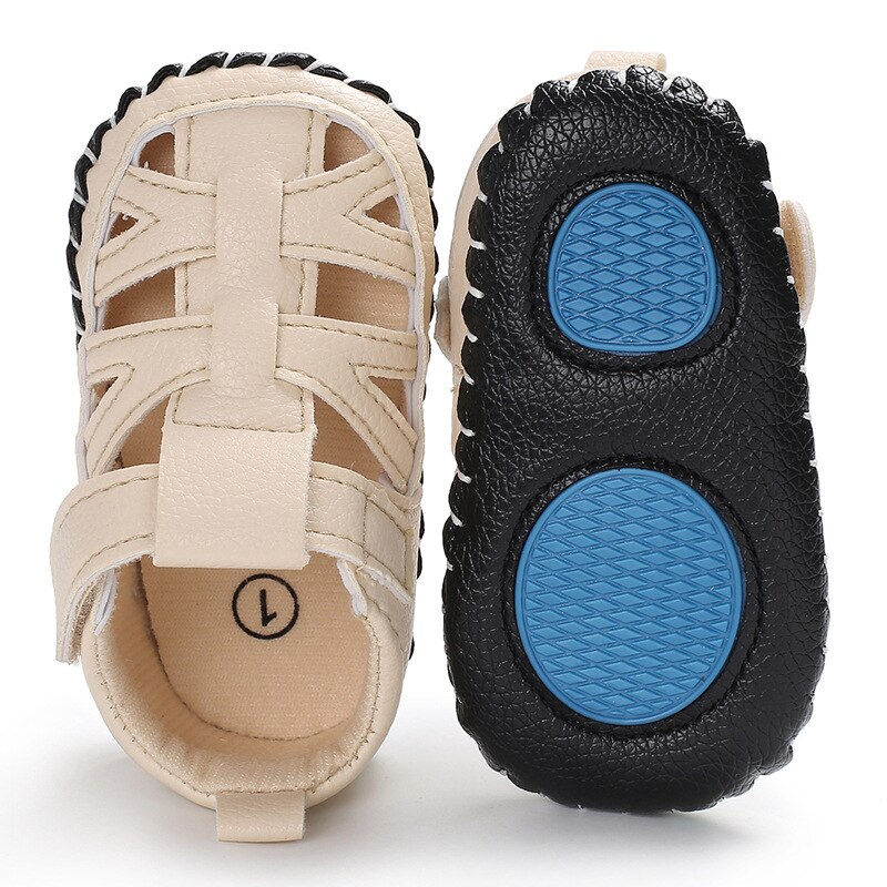 Raise Young PU Leather Summer Baby Boy Sandals Breathable Non-slip Hollow Newborn Toddler Shoes Infant Footwear 0-18M: Beige / 2