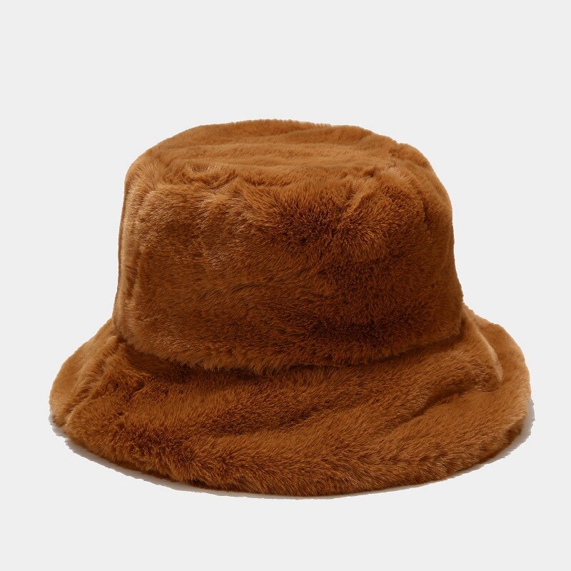 Kvinder spand hat faux pels fisker kasket blød varm cloche hatte vinter udendørs casual tilbehør: Karamel