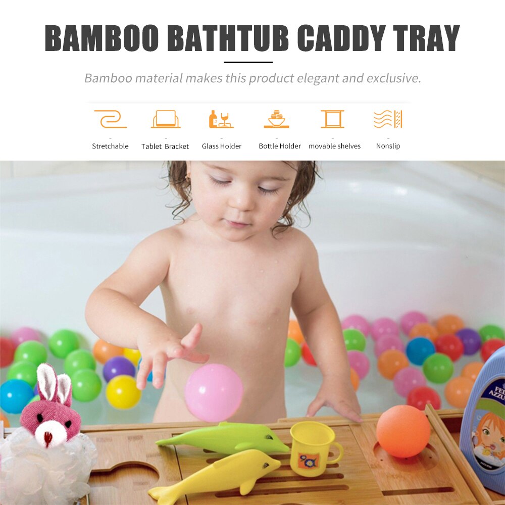 Uttrekkbar bambus badekar brett spa badekar caddie organisator stativ bok vin tablet holder badekar brett hylle baderomstilbehør