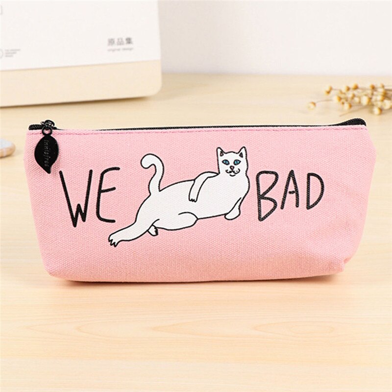 Śmieszne piórnik kotem płótno piórnik dzieci Gfit stojak na pędzle robić makijażu torby gorący: różowy