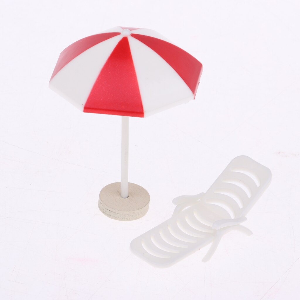 5 Set Mini Deck Chair Beach Umbrella Dolls House Yard Beach Scenes Decor #1
