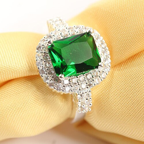 Green Zircon Silver Plated Wedding Rings for Women Anel Bague Femme Jewelry Christmas Year Bluelans