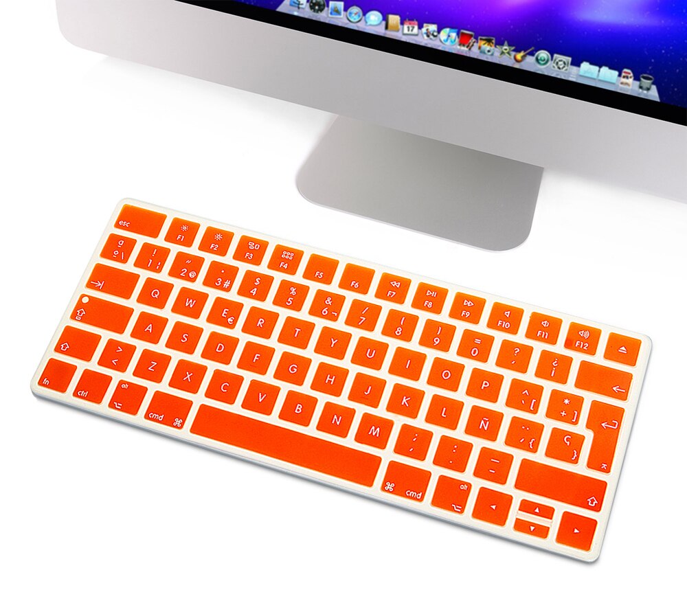HRH Slim ESP hiszpańska klawiatura pokrywa silikonowa skórka do Apple Magic bezprzewodowa klawiatura Bluetooth MLA22LL/A (A1644,2015 wydany): Orange