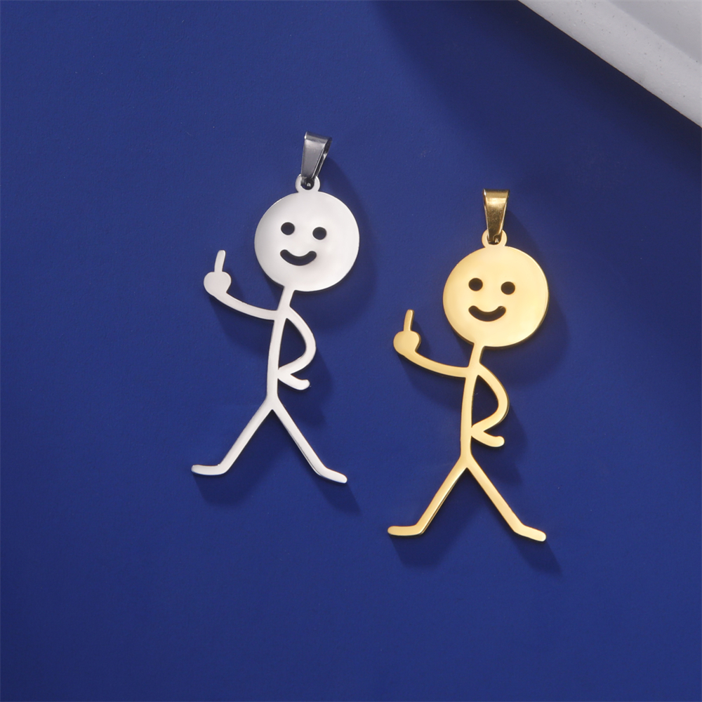5pcs Funny Middle Finger Stickman Charms For Jewelry Making Stainless Steel Pendants Necklace Keychain Diy Accessories