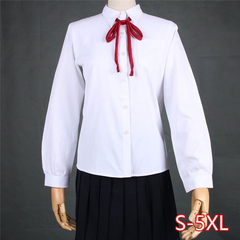 Witte katoenen japanse studente meisjes school jk uniform top grote maat xs -5xl middelbare school uniformen lange mouwen wit overhemd