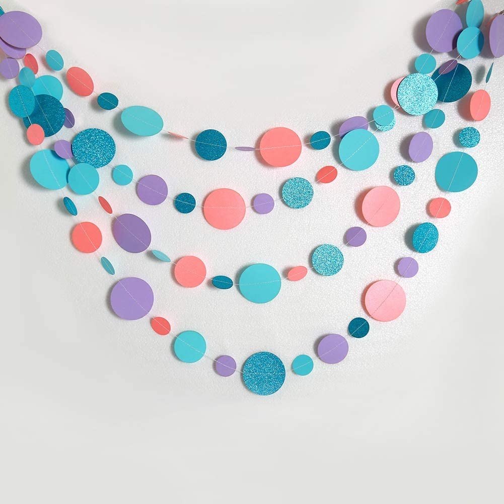 Royal Blue Paper Circle Garland Hanging Boy Kids Ocean Themed Hanging Birthday Party Banner Backdrop Baby Shower Wall Decoration: Blue Pink Purple