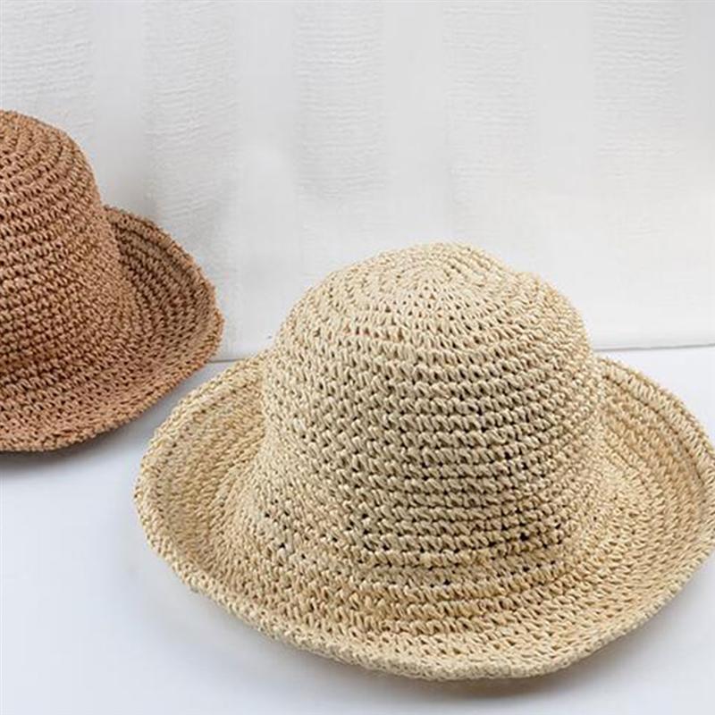 1pc kvinner utendørs hawaii stråhatt rund solblokk bred kant cap uv-beskyttelse sommer solhatt kvinner strandhatt (khaki)