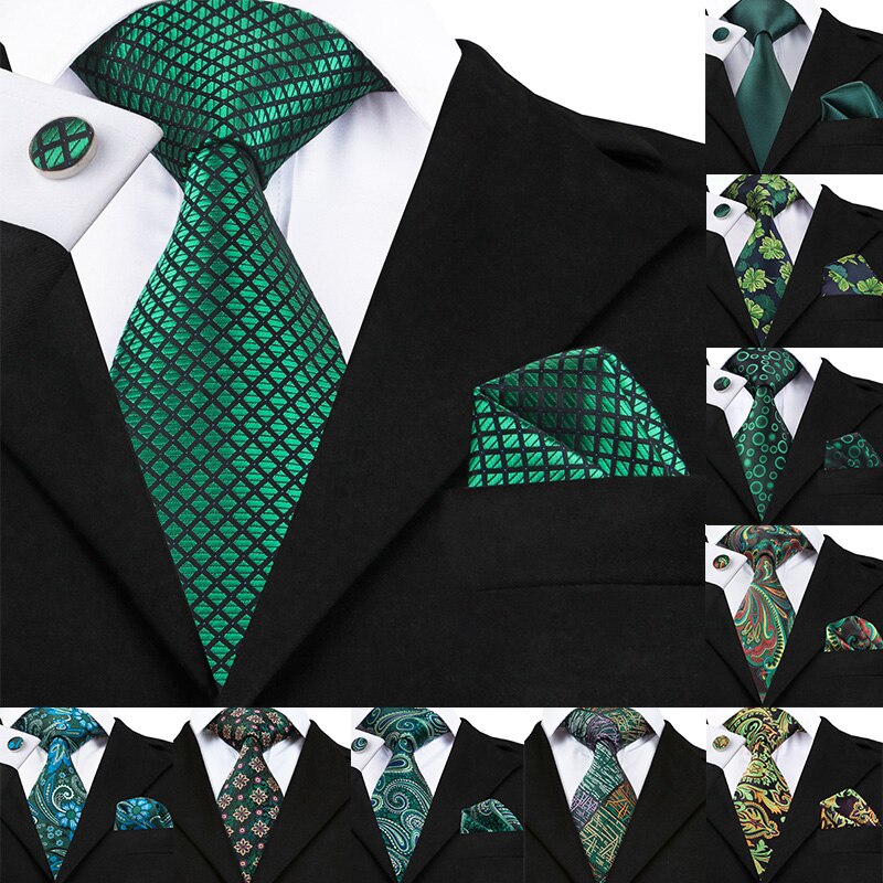Hi-Tie Christmas 100% Silk Ties For Men Hanky Cufflinks Set 20 Styles Men's Tie Floral Green Plaid Gravatas Party Large Necktie
