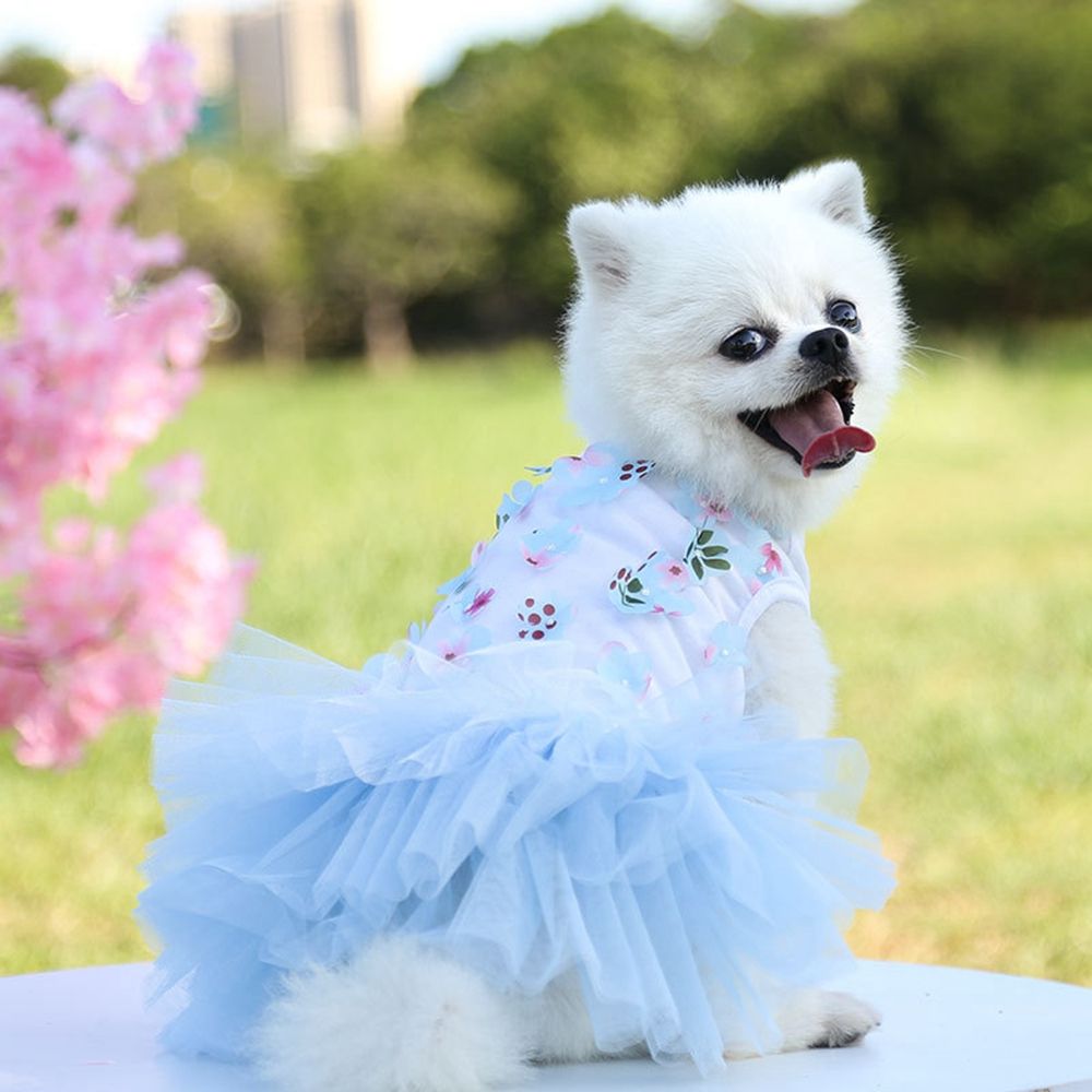 Sweet Lovely Dog Dress Flowers Lace Chiffon Dog Skirts Spring Summer Puppy Clothes Party Birthday Wedding Dress
