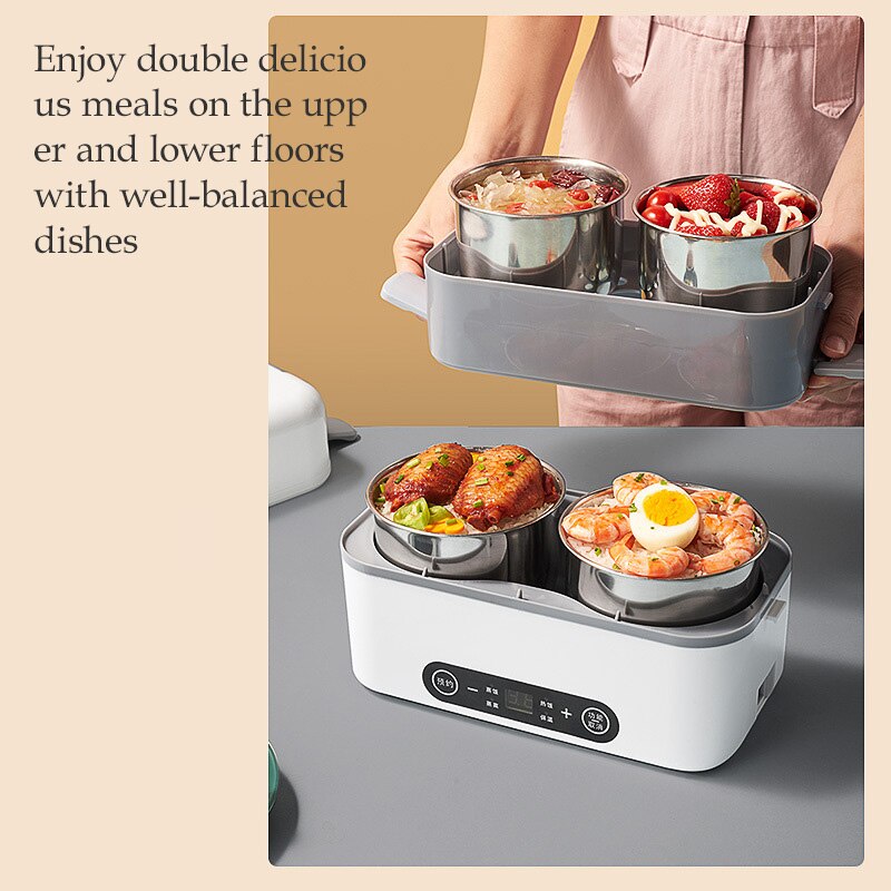 Stainless Steel Electric Lunch Box Thermal Heating Food Steamer Cooking Container Portable Office Mini Triming Rice Cooker