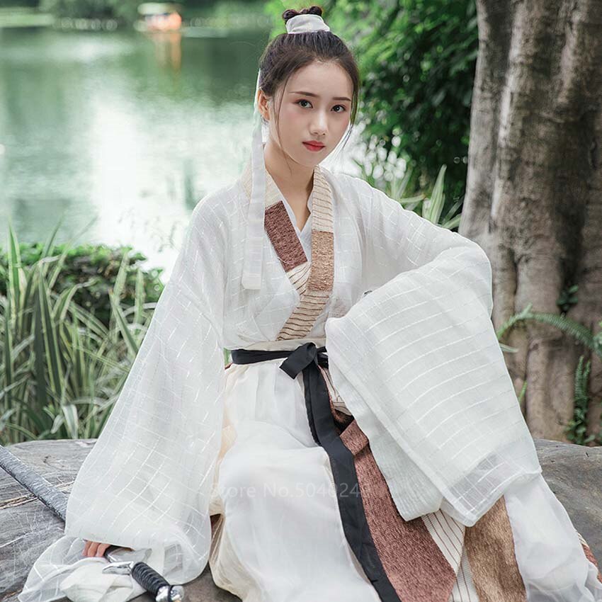 Chinese Traditional Clothing Ancient Princess Folk Dance Costume for Women Girls Performance Dress Hanfu Linen Qing Dynasty Set
