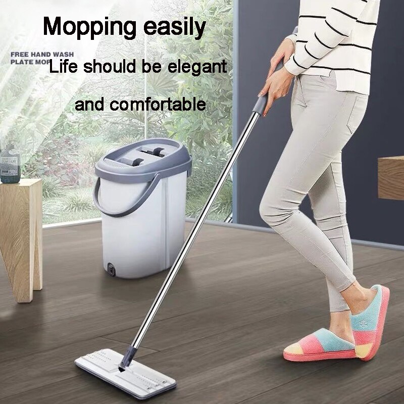 Boomjoy litteä puristusmoppi, jossa on ämpäri käsivapaa litteä moppi, 2 kpl mikrokuitumoppia, märkä tai kuiva käyttö laminaattilattialle