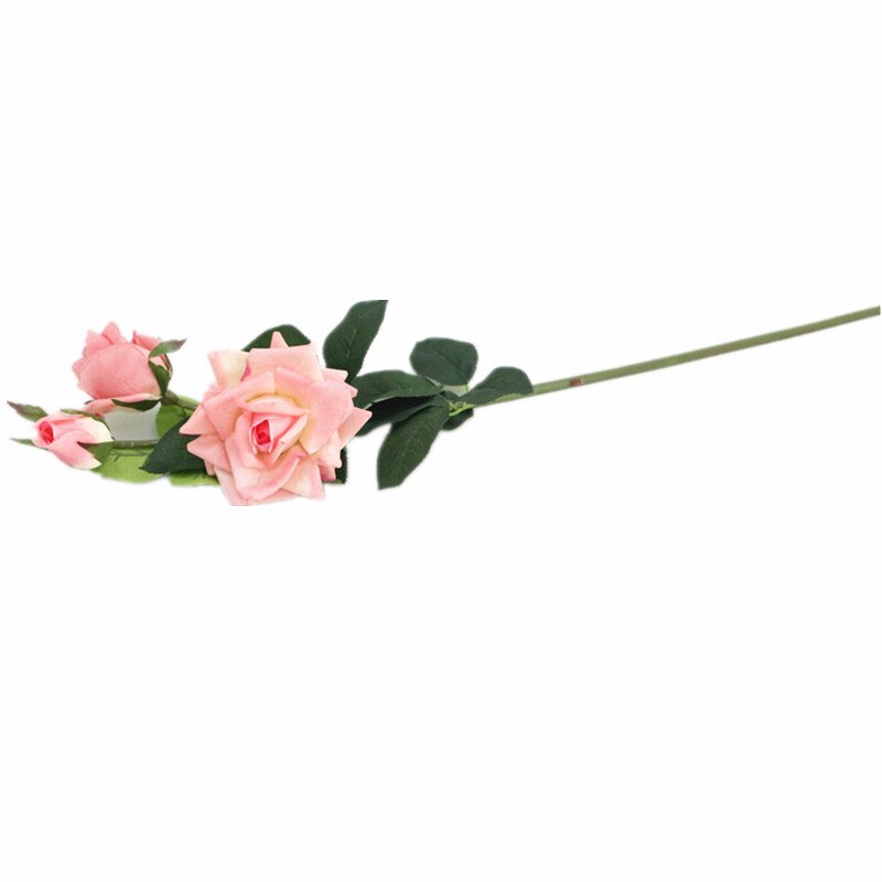 Flone Artificial Flowers 3 Heads Rose latex real touch Floral Simulation Flower Branch Wedding Party Home Dining Room Decoration: light pink
