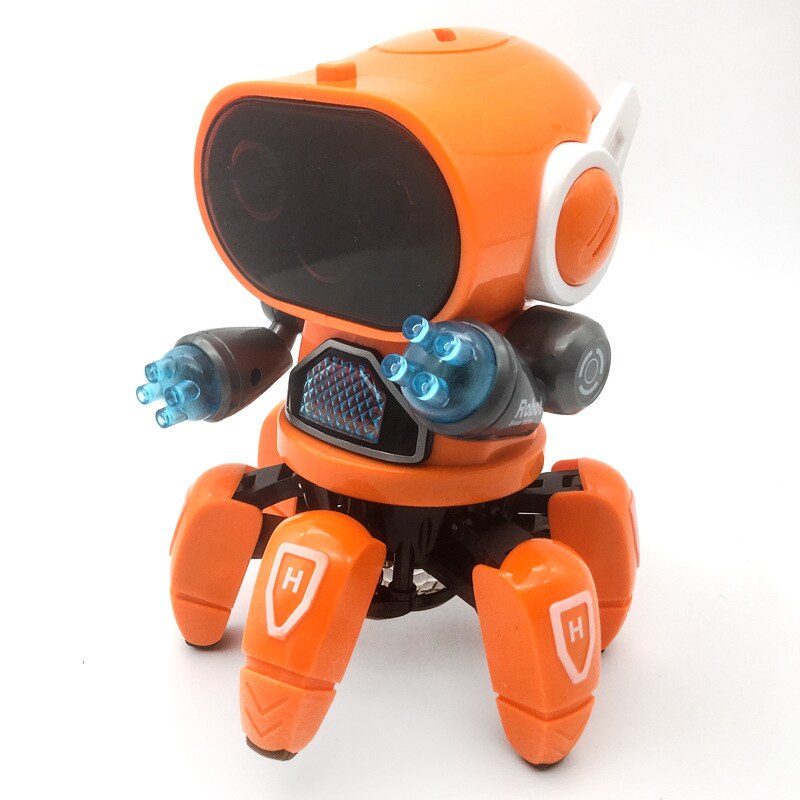 Dancing electric six-claw small 6 Robot with lights music robot children&#39;s educational toys Christmas birthday: Orange