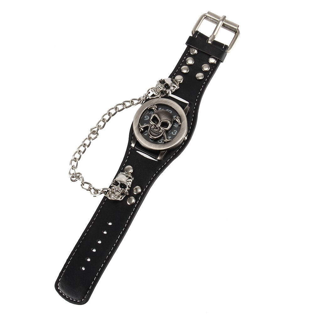 Herre punk stil kvarts armbåndsur med flip skull cover kjede naglerem kule klokker lxh: Default Title