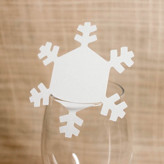 Snowflake Place Cards Table Marker Wine Glass Name table cards birthday party wedding drink markerspc001