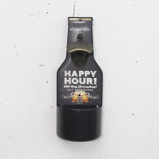 Retro Bronze OPEN HERE Wall Mounted Bottle Cap Opener Bar Kitchen Beer: Black