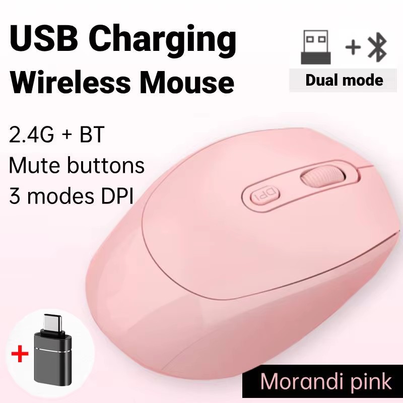 Draadloze muis Oplaadbare gamermuis Dubbele modi Bluetooth-compatibel 2.4G USB Mute-muizen voor laptop Pad Tablet Macbook Mause: Roze