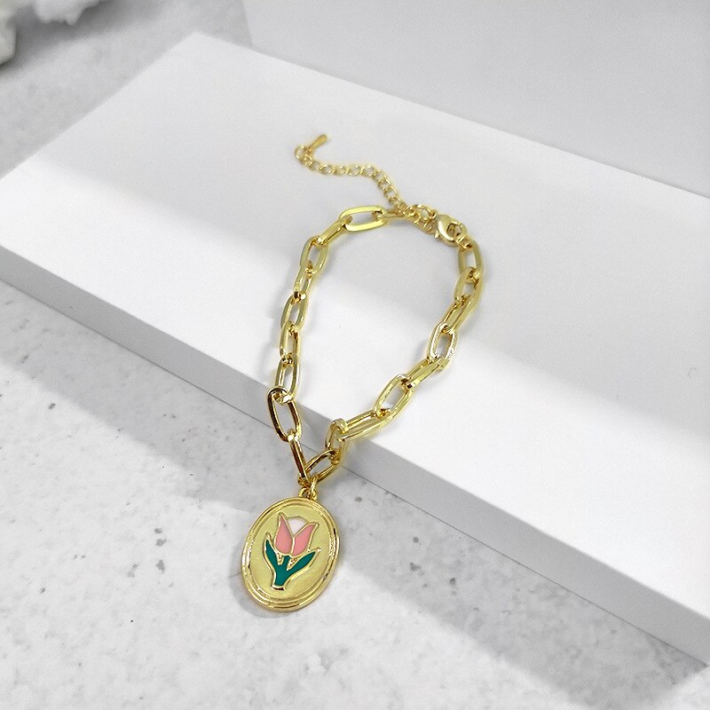 Cutie Kleurrijke Korea Stijl Kleine Daisy Tulp Metal Goud Kleur Chain Verstelbare Armband Voor Vrouwen Meisjes Sieraden Punk