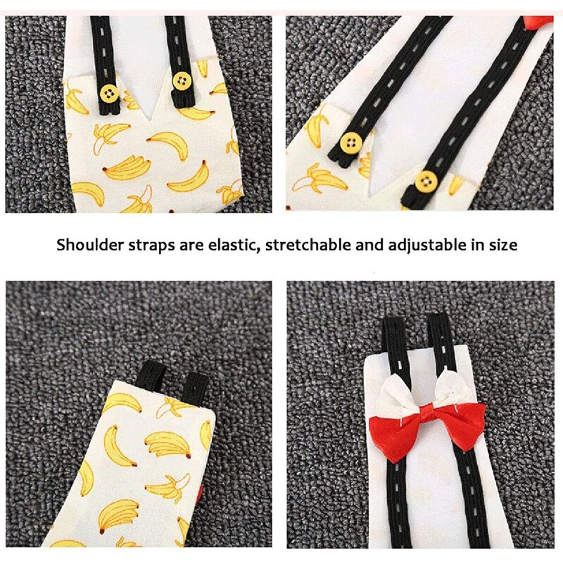 Couche-culotte de canard imprimé banane ananas, couche-culotte lavable réutilisable réglable avec nœud papillon pour volaille