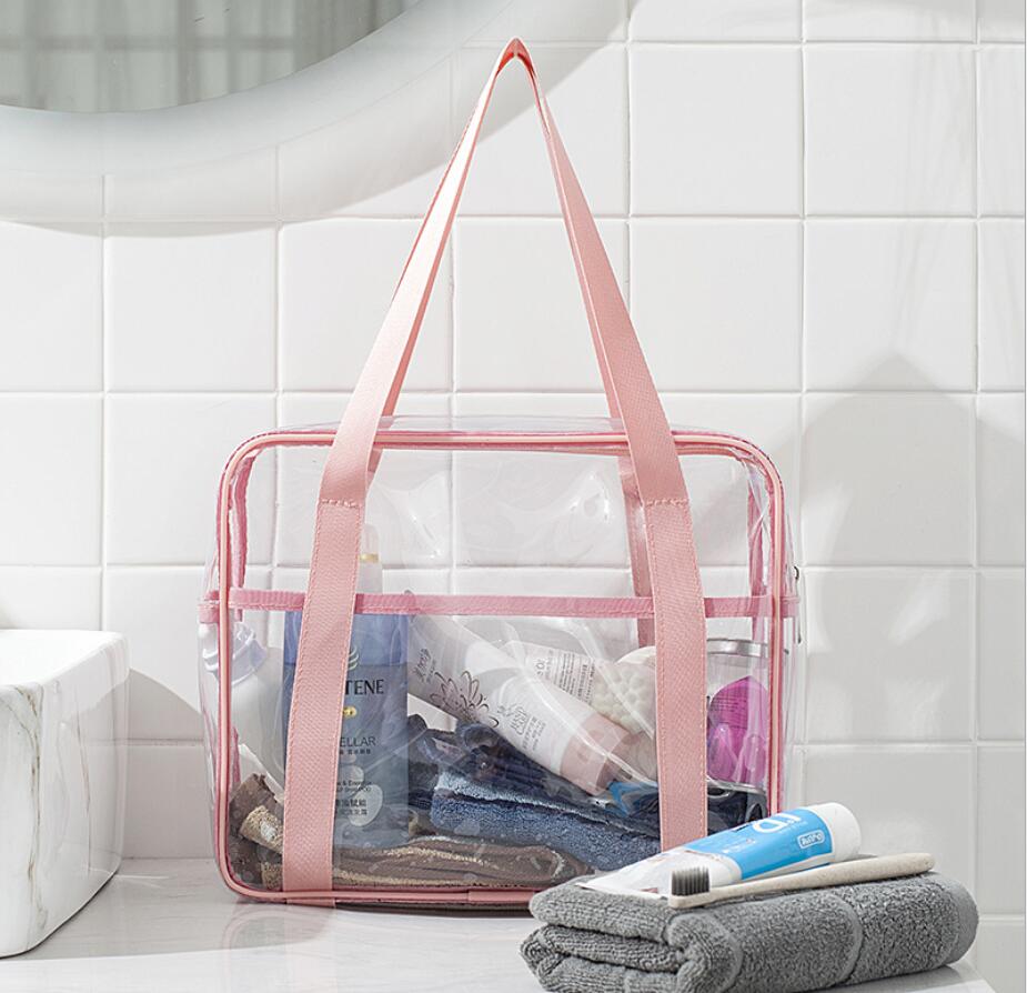 clair PVC plage voyage utilisation fourre-tout grande capacité sacs à cosmétiques transparents: Rose
