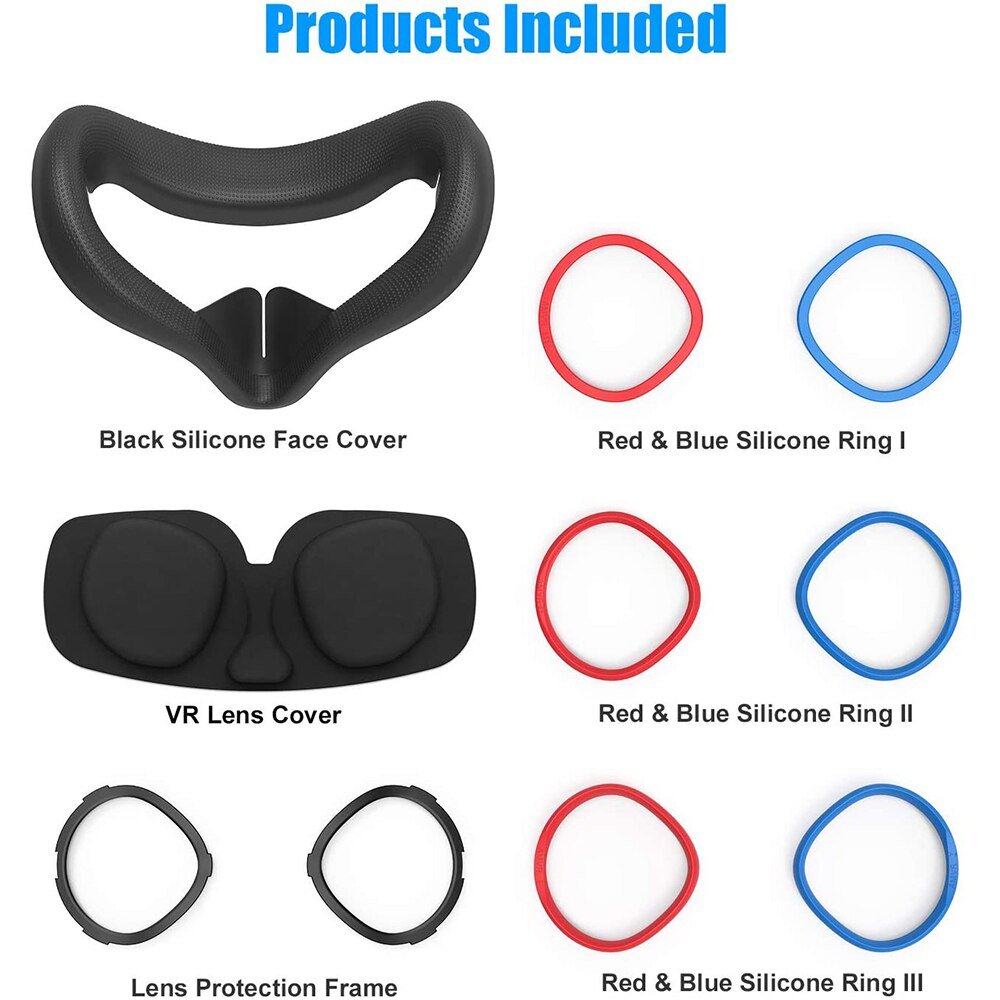 3-in-1 copri viso in Silicone e lente anello antigraffio protezione per Oculus Quest 2, accessori antisporco impermeabili resistenti al sudore: Black