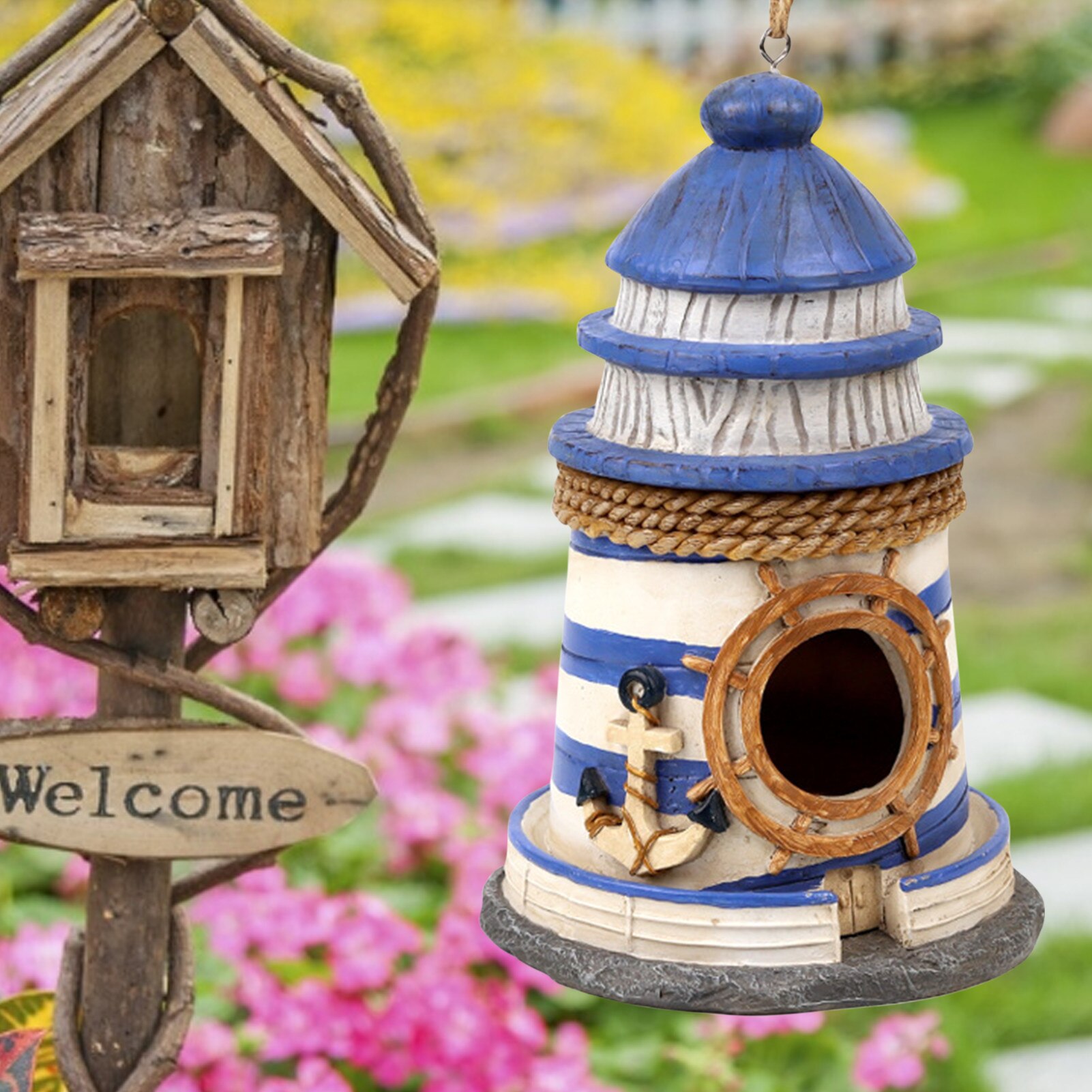 Bird House Bird Box Resin Bird House Garden Decor Bird House Hanging Bird Nesting Hut Resin Decoration