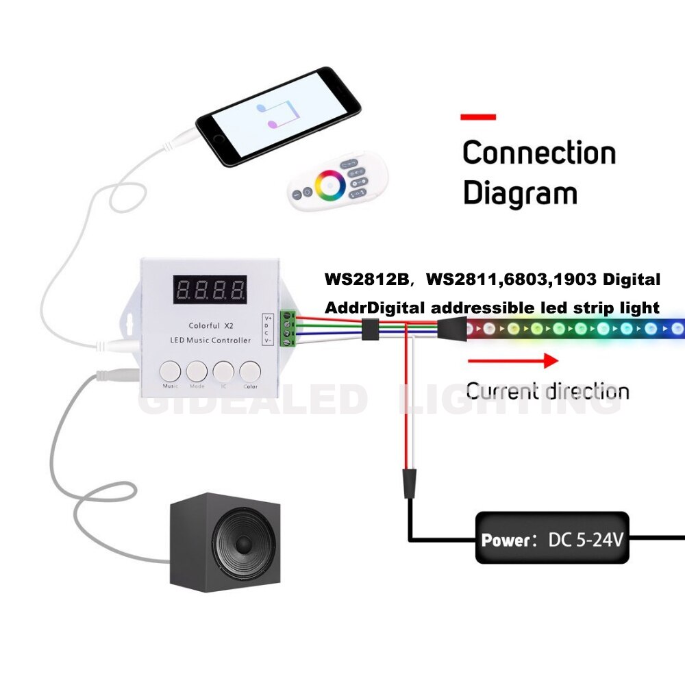 Touch Remote adressable WS2812B RGB Strip Music Controller X2 for WS2812B WS2811/WS2812 led strip lights RGB Controller