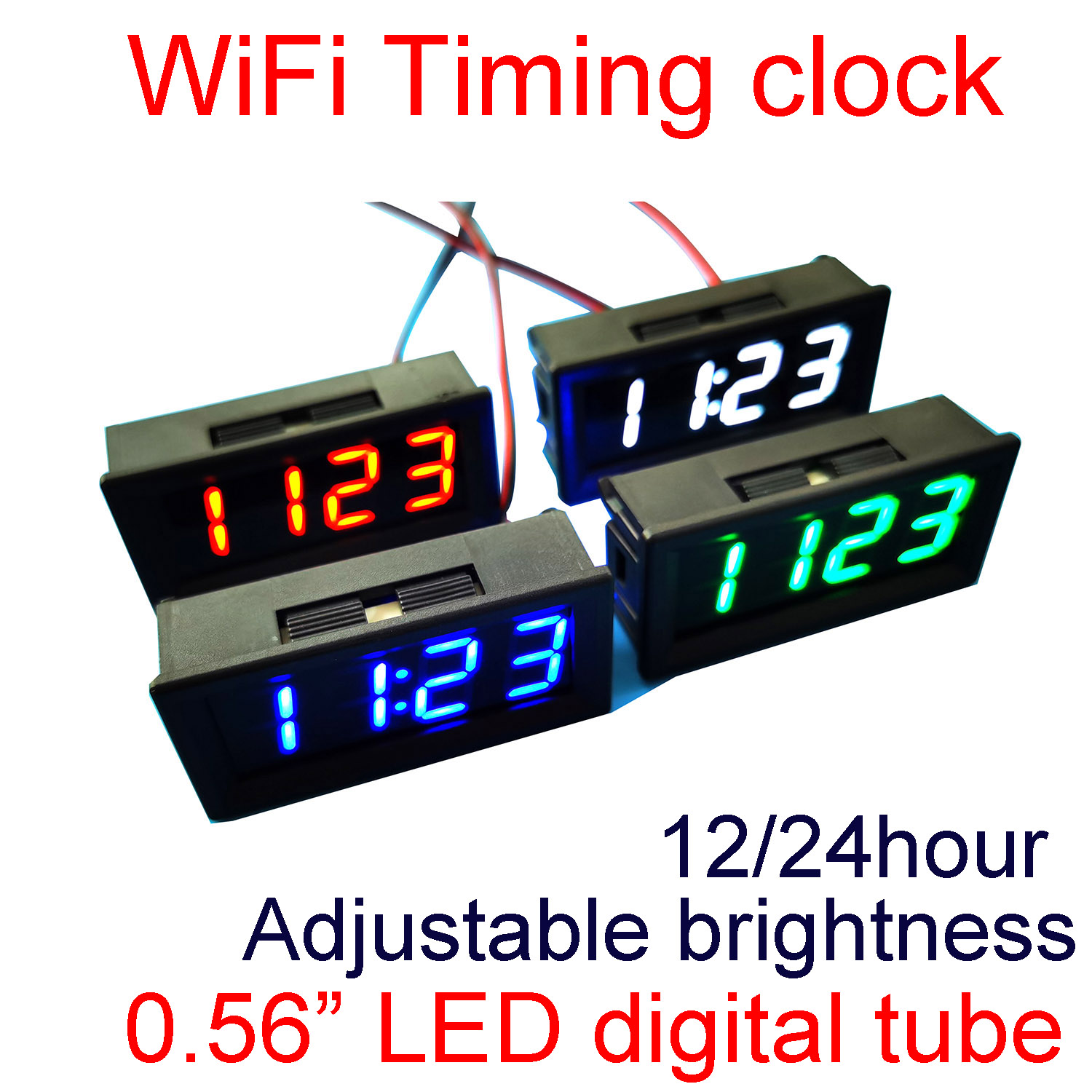 WiFi Clock 0.56 LED Digital Tube Electronic Clock Wireless Network Automatic Timing Time Display 12/24 Hours 5V 12V CAR