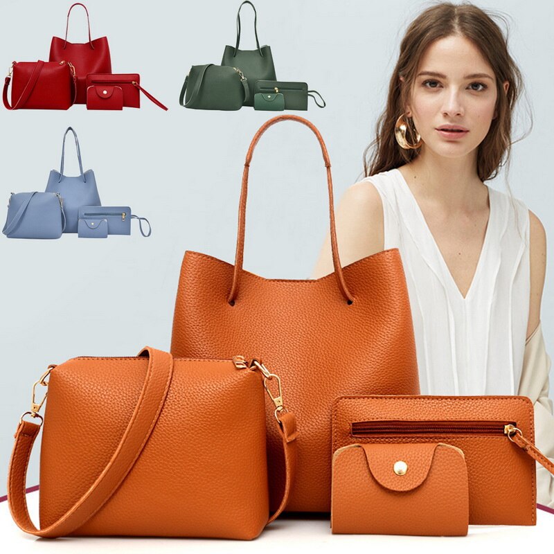 DIHOPE directe de 4 pièces ensemble femmes dame en cuir PU sac à main en Polyester sacs à bandoulière fourre-tout sac à main sacoche