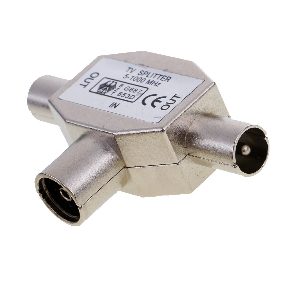 2 Pieces TV Aerial Metal Coaxial Signal Splitter 2 Way 1 Female to 2 Male